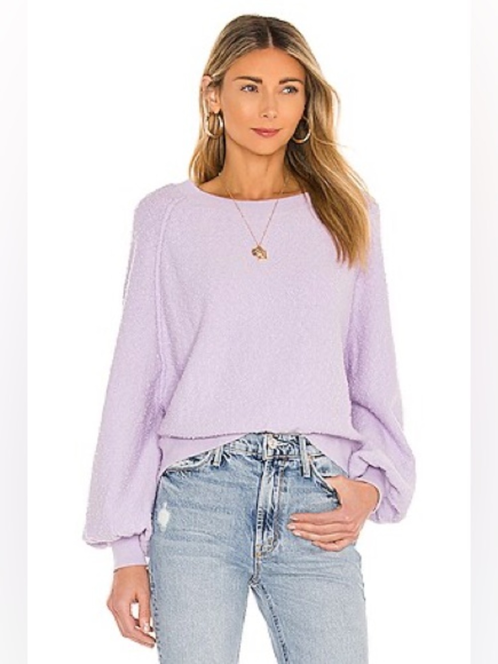 Free People Found My Friend Textured Pullover Sweatshirt Lilac Purple Small